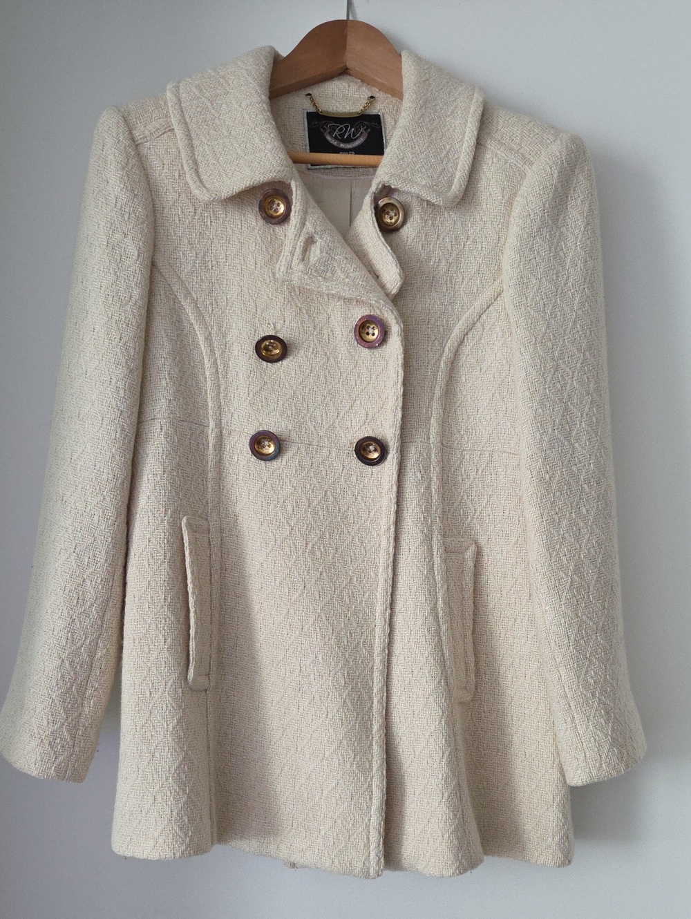 RW&CO. Cream Double-Breasted Textured Pea Coat